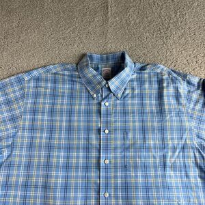 Brooks Brothers Shirt Mens 2XL XXL Blue Yellow Plaid Button Up 346 Non-Iron Work